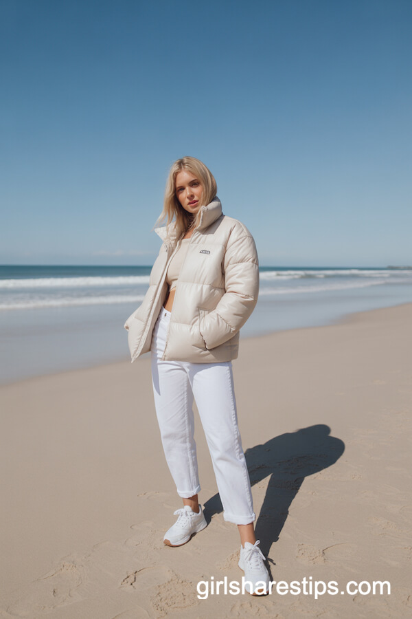 All White Puffer & Jeans Monochrome Look