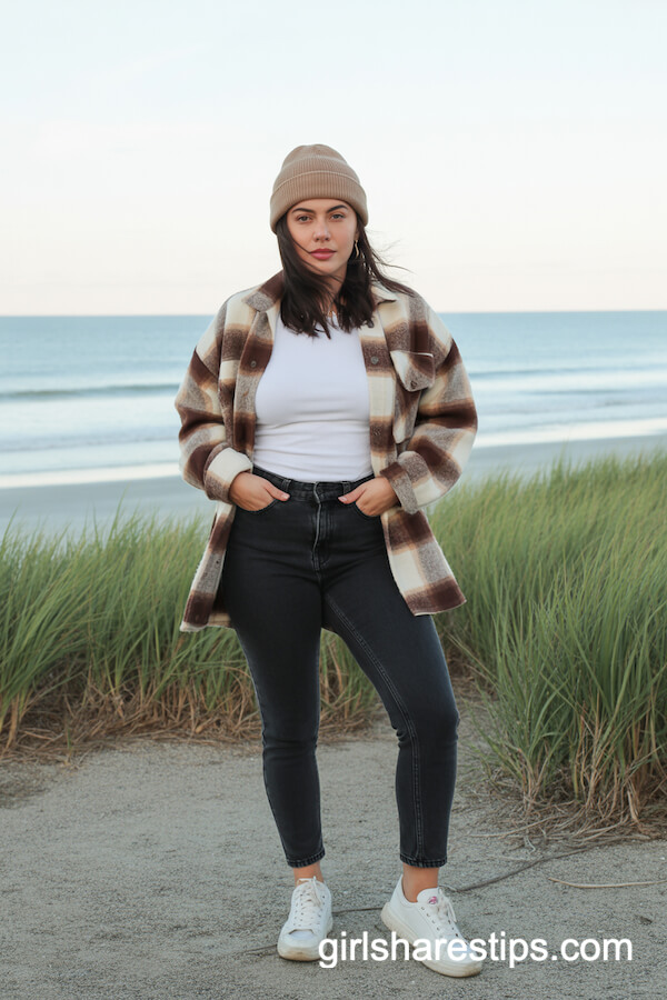 Plaid Shacket & Black Skinny Jeans Modern Look