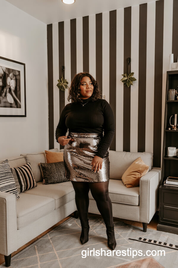 Black Sweater with Silver Sequin Mini Skirt