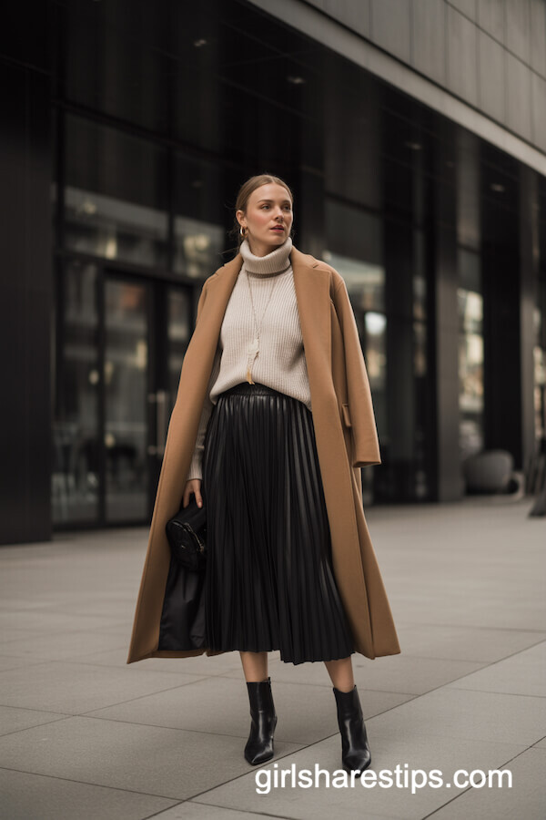 Cozy Winter Layers with Black Wool Midi Skirt