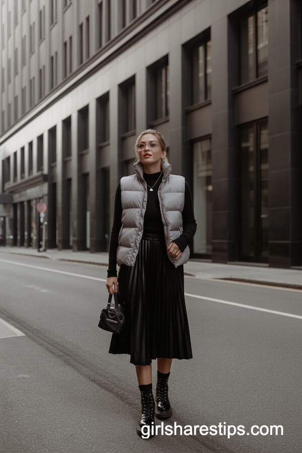 Midi Skirt, Mockneck, and Puffer Vest Winter Edit