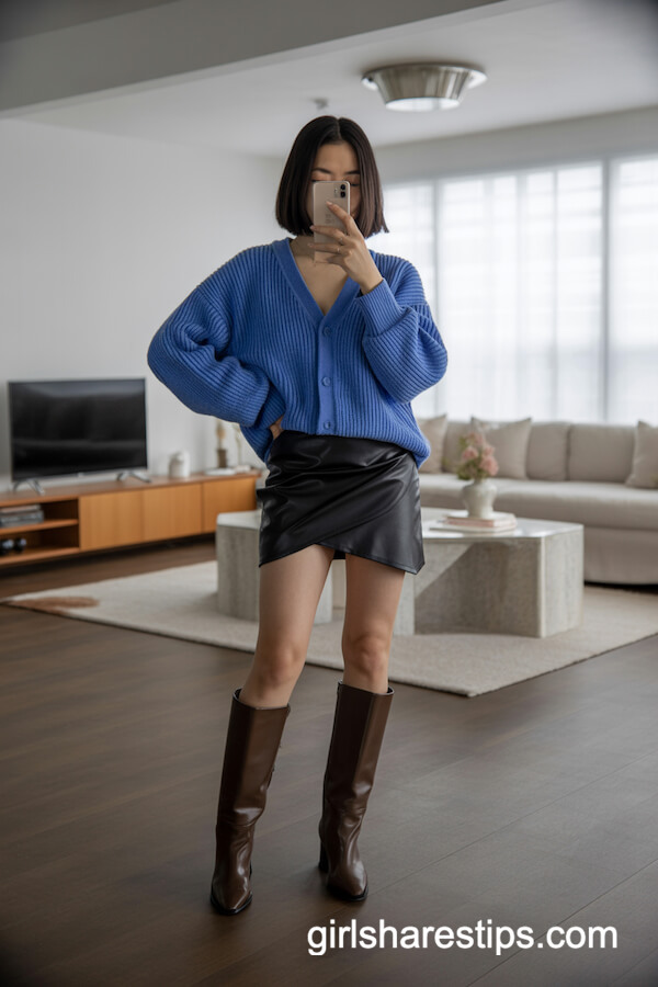 Asymmetrical Skirt with Oversized Cardigan Vibes
