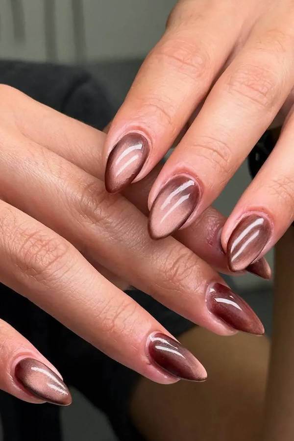 Chocolate Brown Cat Eye Nails