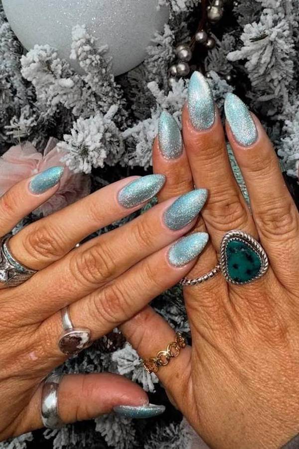 Frosted Blue Cat Eye Nails