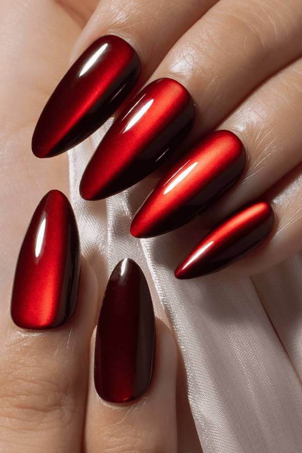 Red Metallic Cat Eye Nails