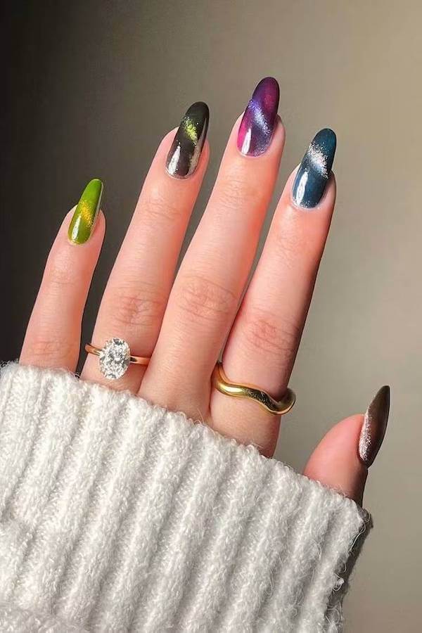 Multi-Color Cat Eye Nails