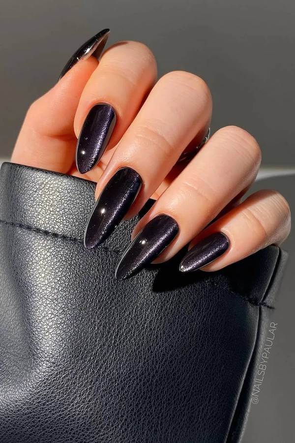 Midnight Black Cat Eye Nails