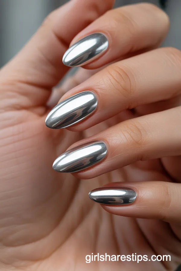Classic Silver Chrome Almond Nails for a Sleek Winter Look