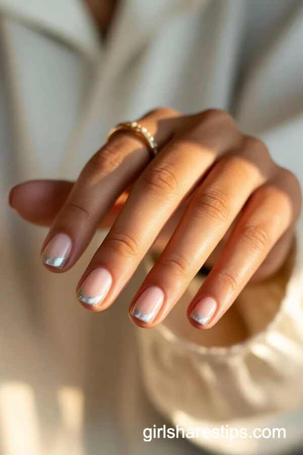 Icy Chrome Tip Square Nails with a Frosted Finish