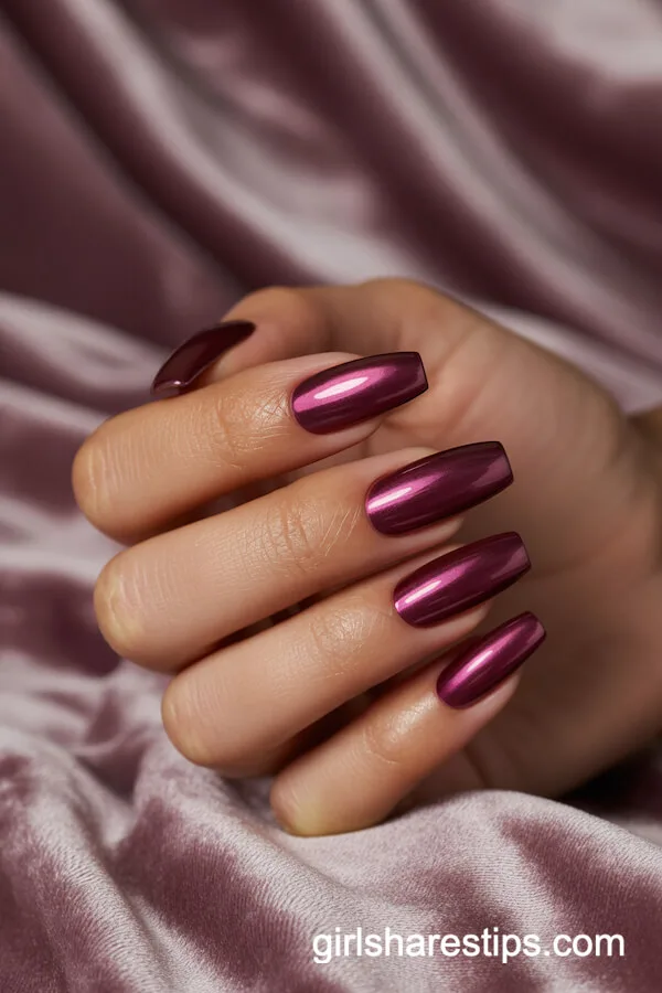 Deep Burgundy Chrome Coffin Nails for Holiday Chic