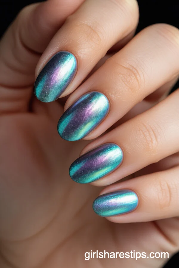 Iridescent Mermaid Chrome Oval Nails for a Magical Touch