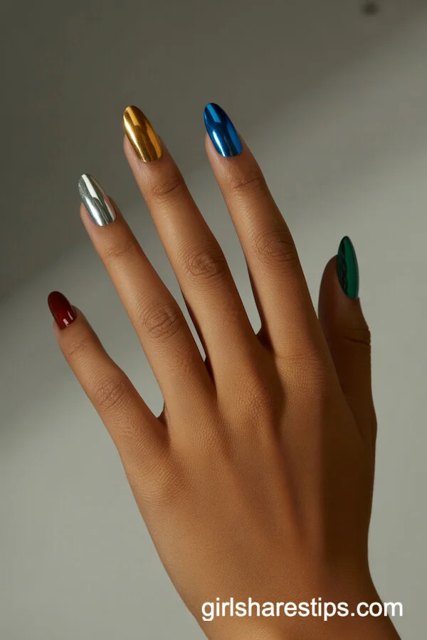 Mixed Chrome Finishes and Shapes for an Eclectic Winter Manicure