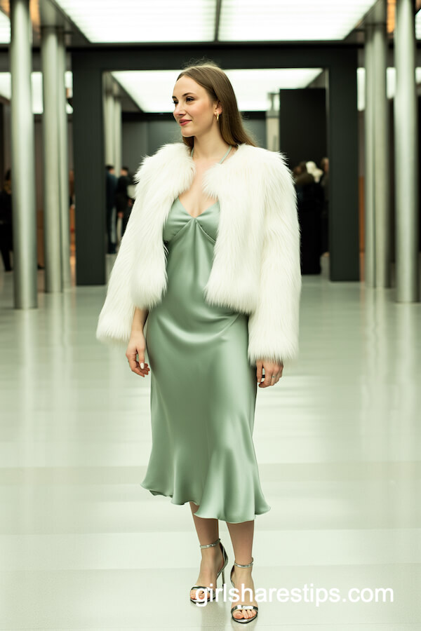 Sage Green Slip Dress & Faux Fur Jacket