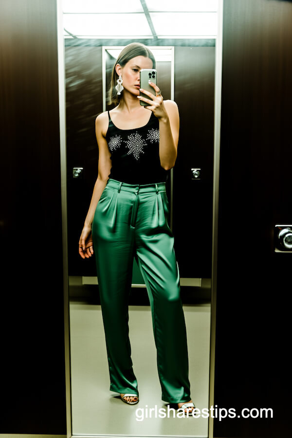 Crystal-Embellished Tank & Silk Trousers