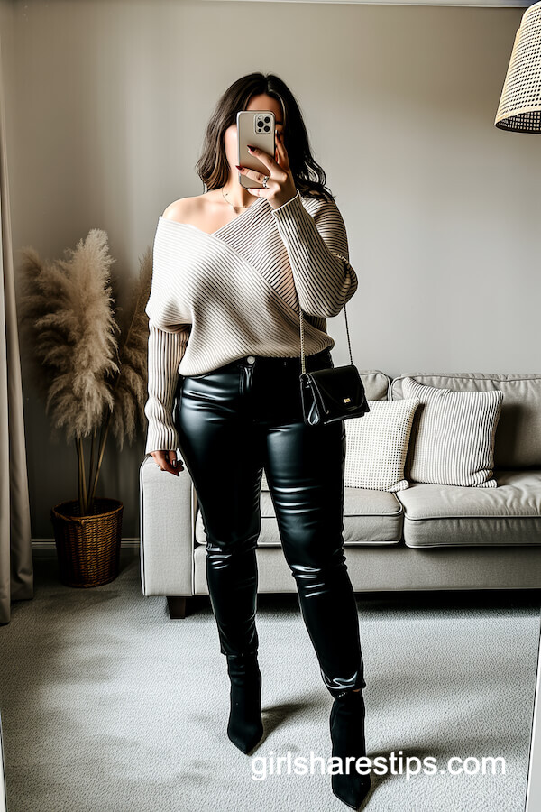 Off-Shoulder Knit Sweater & Skinny Jeans