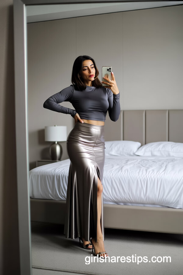 Crop Top & Metallic Maxi Skirt