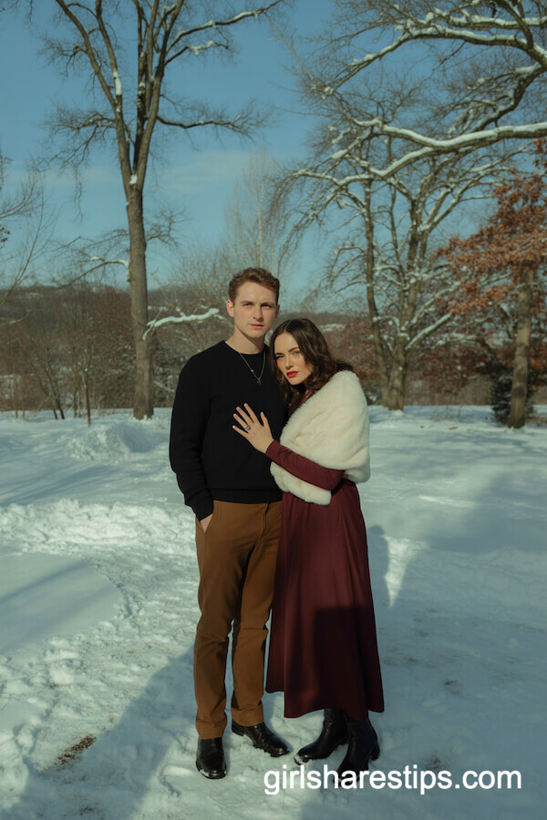 Fur Trimmed Shawl With Long Dress