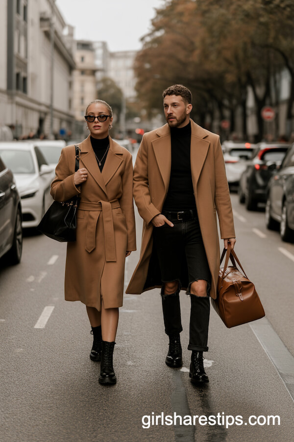 Coordinated Camel Wool Coat Ensembles