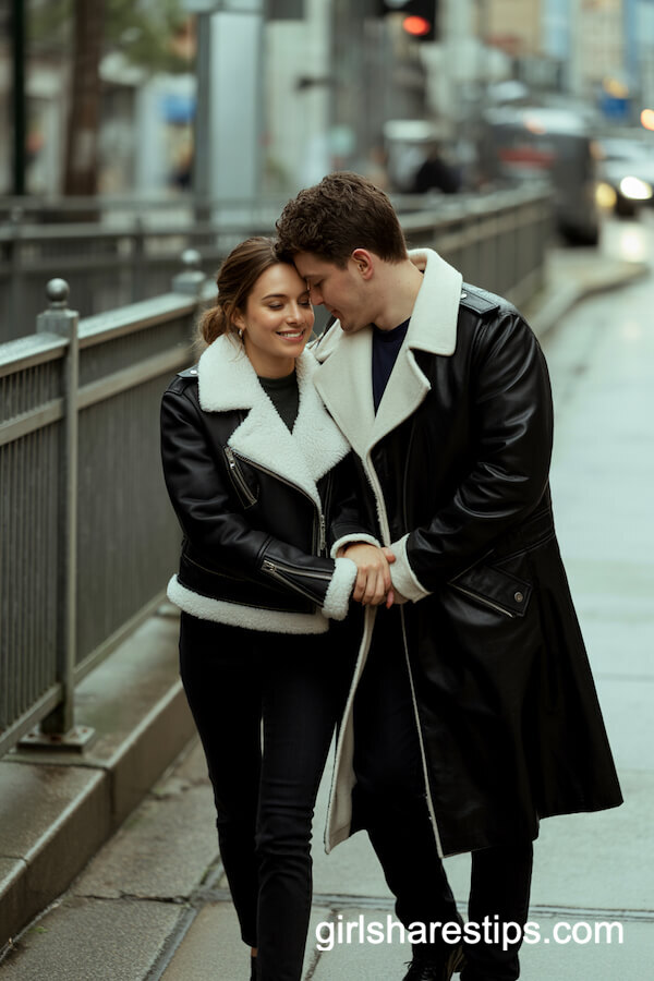 Black Shearling Trim Leather Jackets