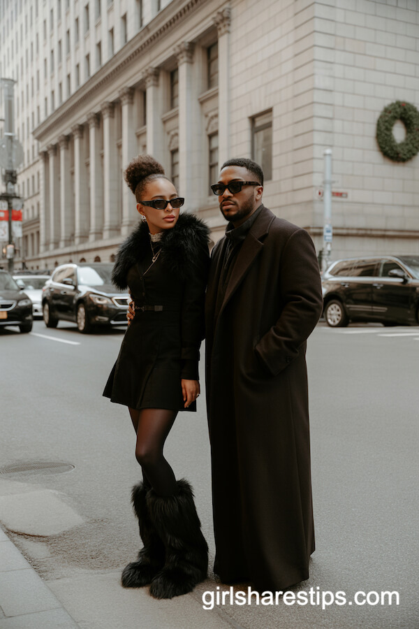 Black Mini Dress With Dark Overcoat