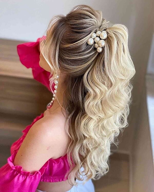 Voluminous Wavy Half-Updo