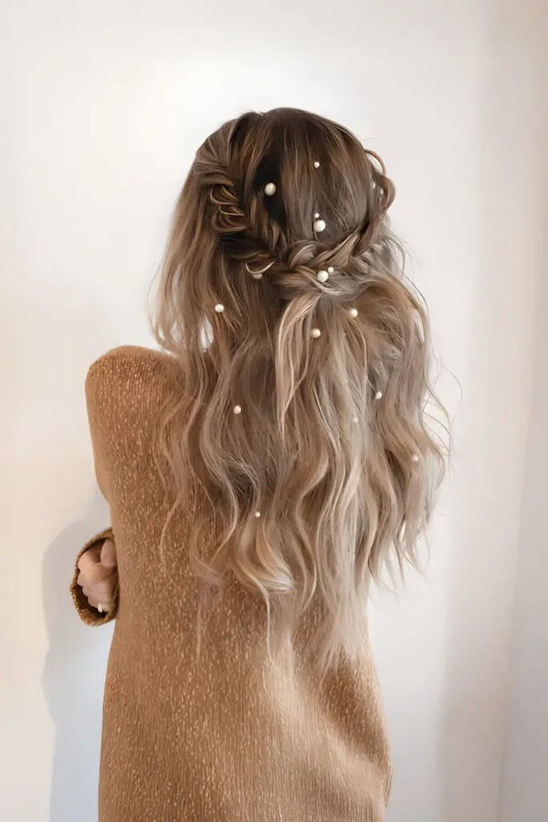 Fishtail Half Updo With Waves