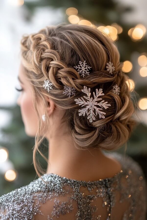 Braided Updo With Winter Accents