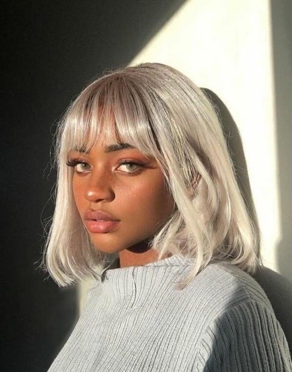 Icy Blonde Bob with Bangs