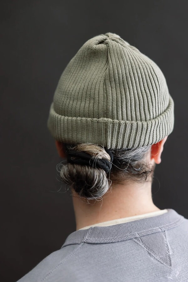 Low Bun with Knit Hat