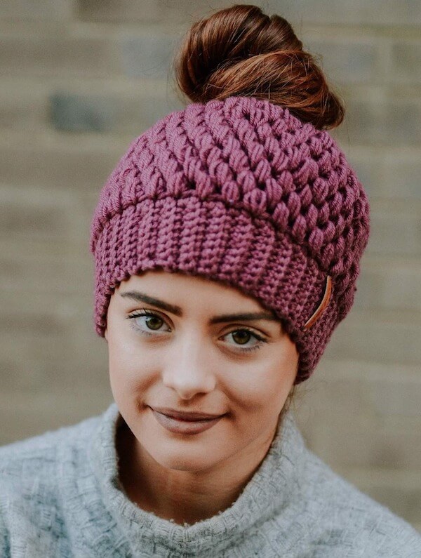 Messy Top Knot under a Beanie