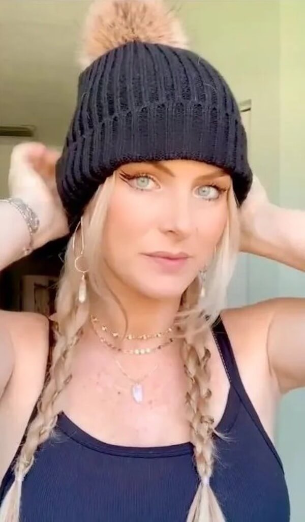 Classic Pigtail Braids With a Pom-Pom Hat