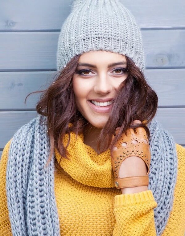 Tousled Lob With a Knit Beanie