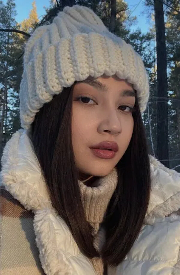 Straight Hair With Chunky Knit Hat