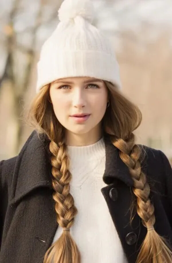 Double Braids Under a Winter Hat