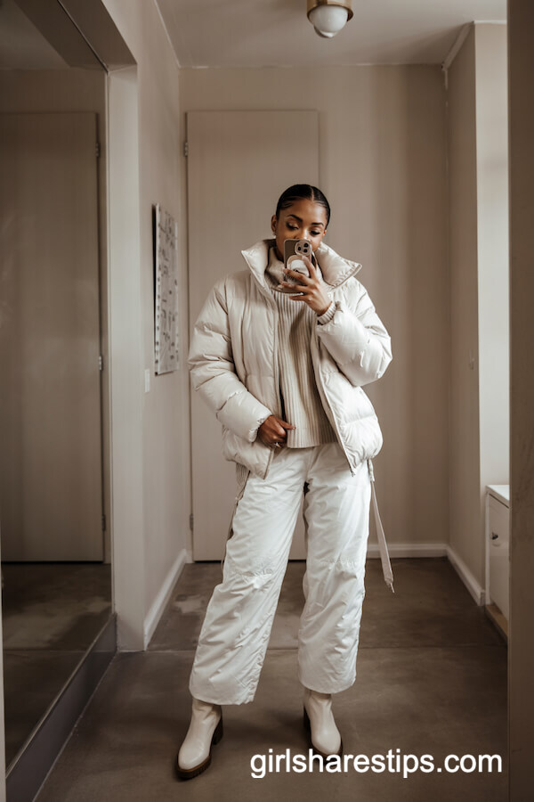All-White Puffer Outfit for Fresh Winter Layers