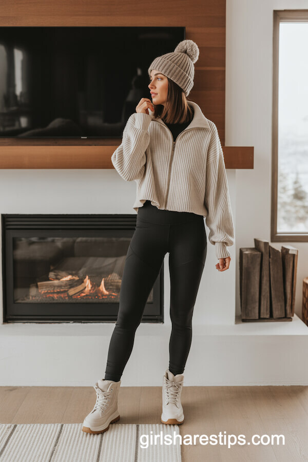 Thermal Leggings and Chunky Zip-Up Sweater