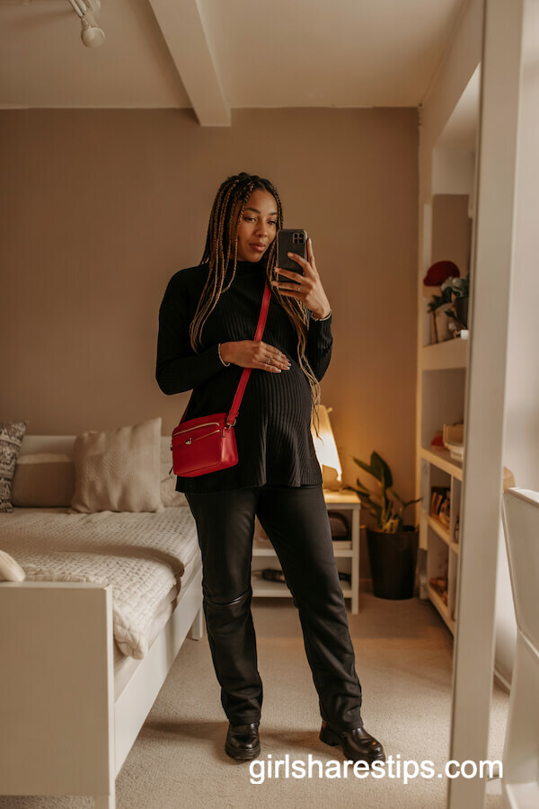 All-Black Look with Red Accessories
