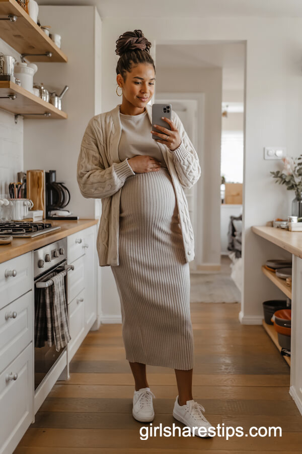Cream Cardigan & Ribbed Midi Skirt Set