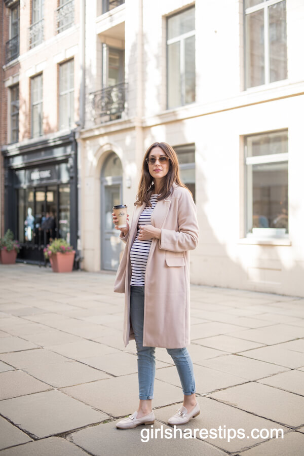 Blush Wool Coat & Maternity Skinny Jeans