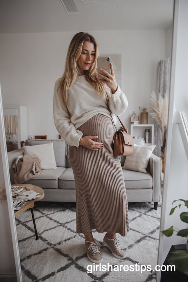 Fluffy Cream Sweater & Brown Maxi Skirt