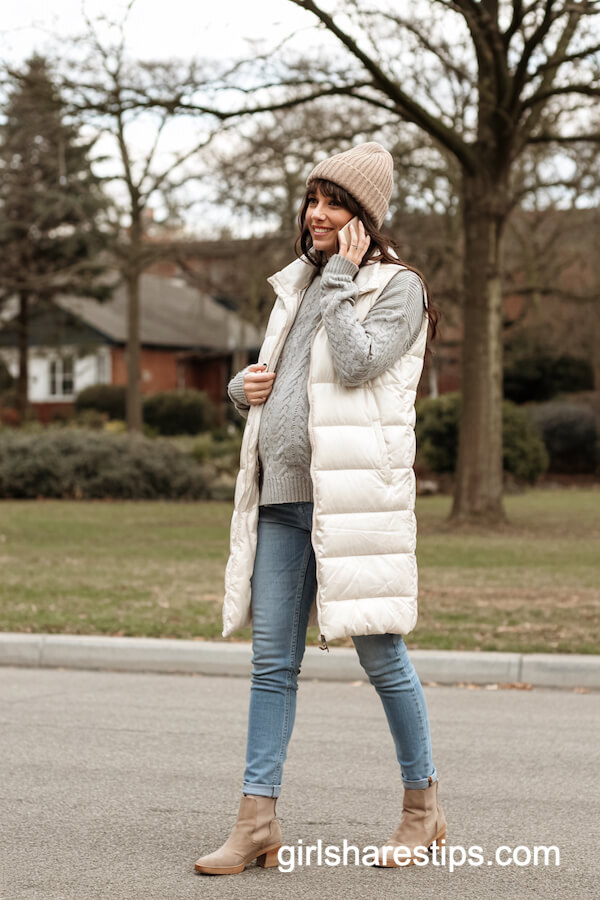 Skinny Jeans, Chunky Sweater & Puffer Vest