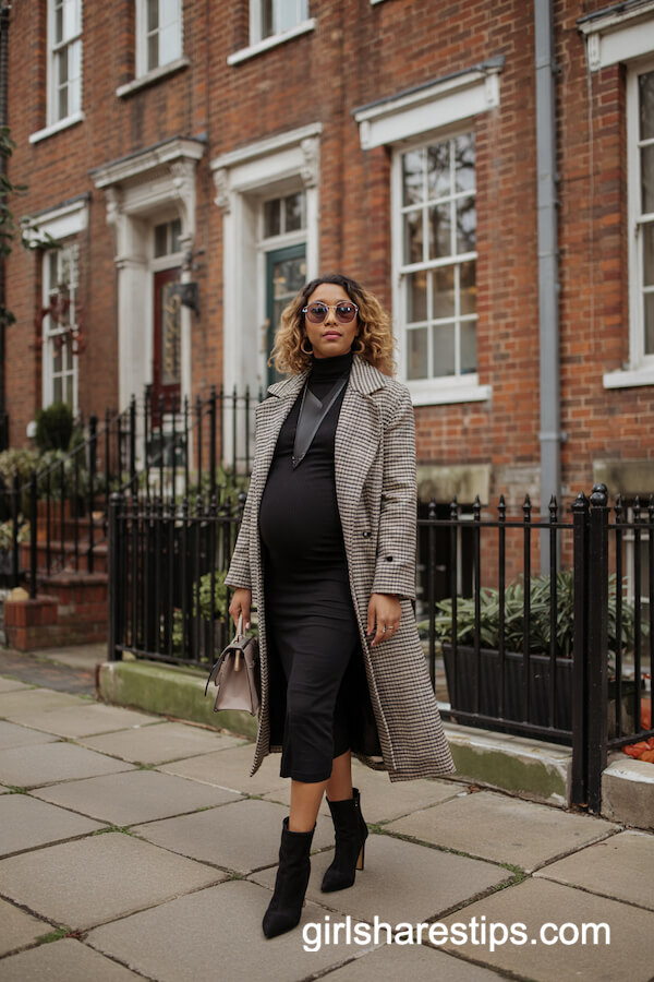 Black Turtleneck Dress & Checkered Coat