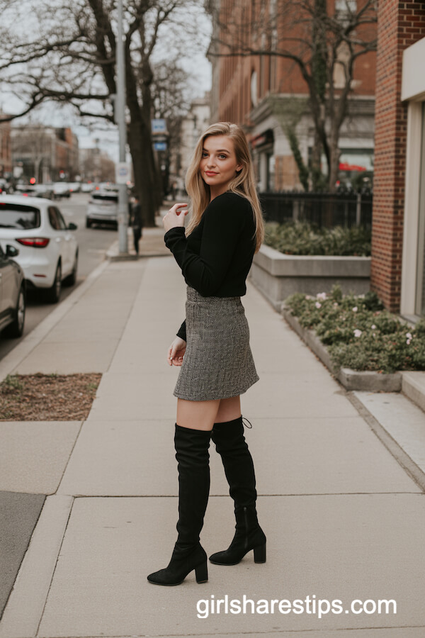 Black Top & Gray Tweed Mini Skirt