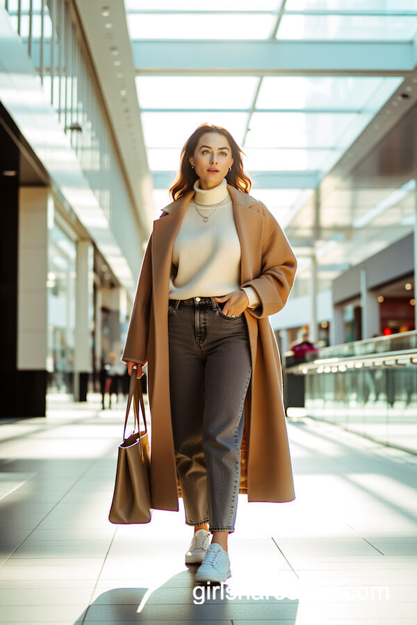 Camel Coat with Turtleneck and Jeans