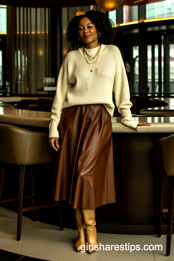 Chunky Sweater with Midi Skirt and Boots