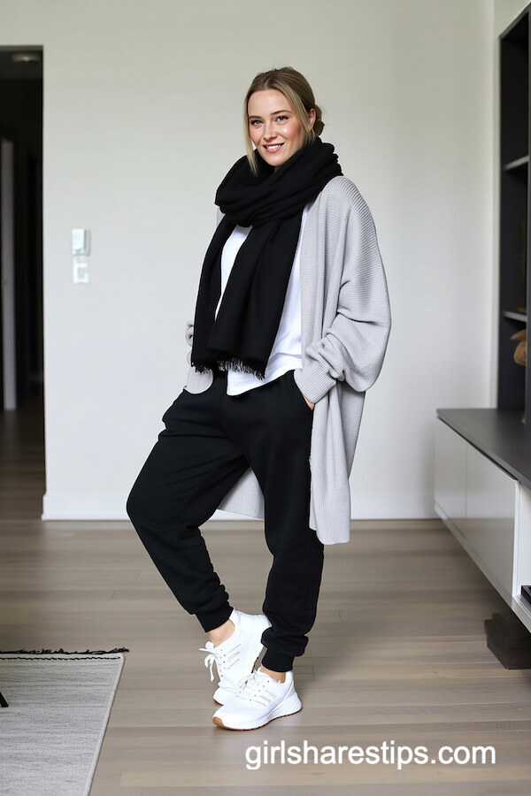 Gray Cardigan and Joggers with Sneakers