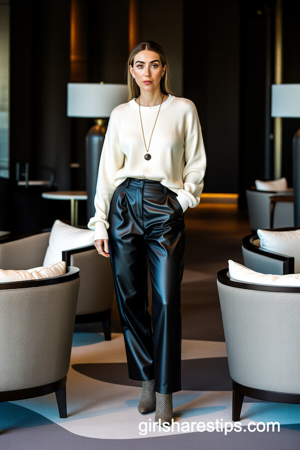 Knit Sweater and Faux Leather Pants