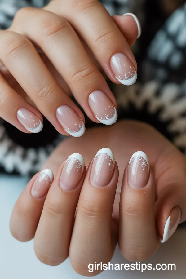 Modern Matte Nude Nails with White and Gold Geometry