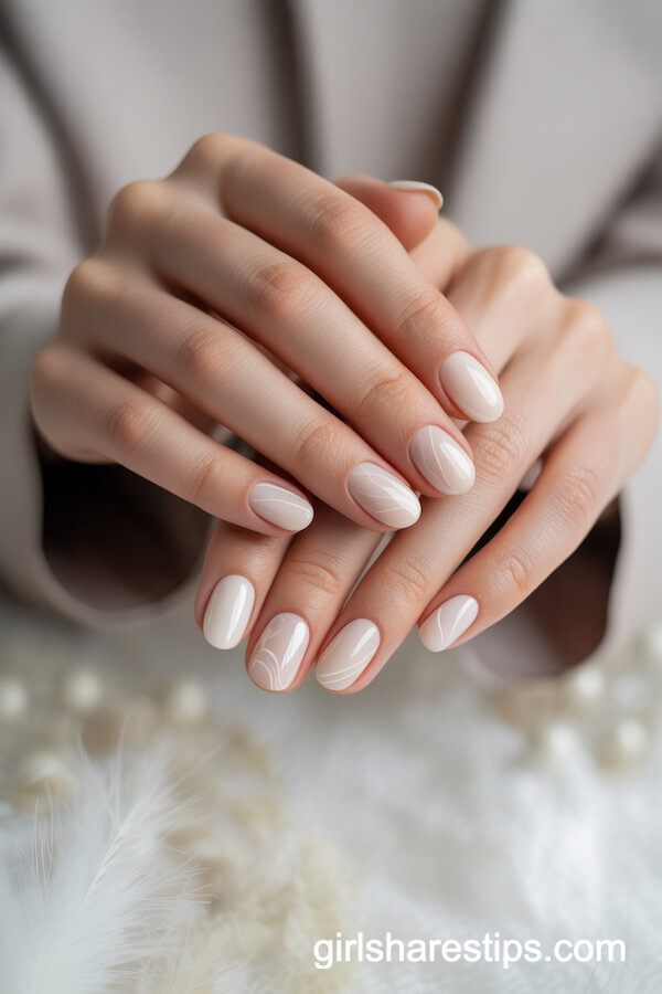 Minimalist Marble Nude Oval Nails