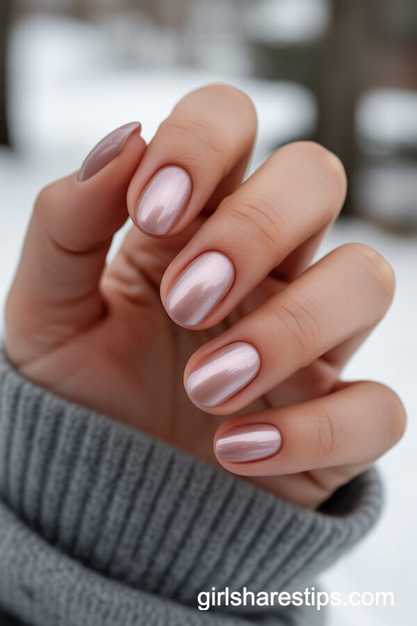 Soft Mauve Nude Nails with Subtle Shimmer
